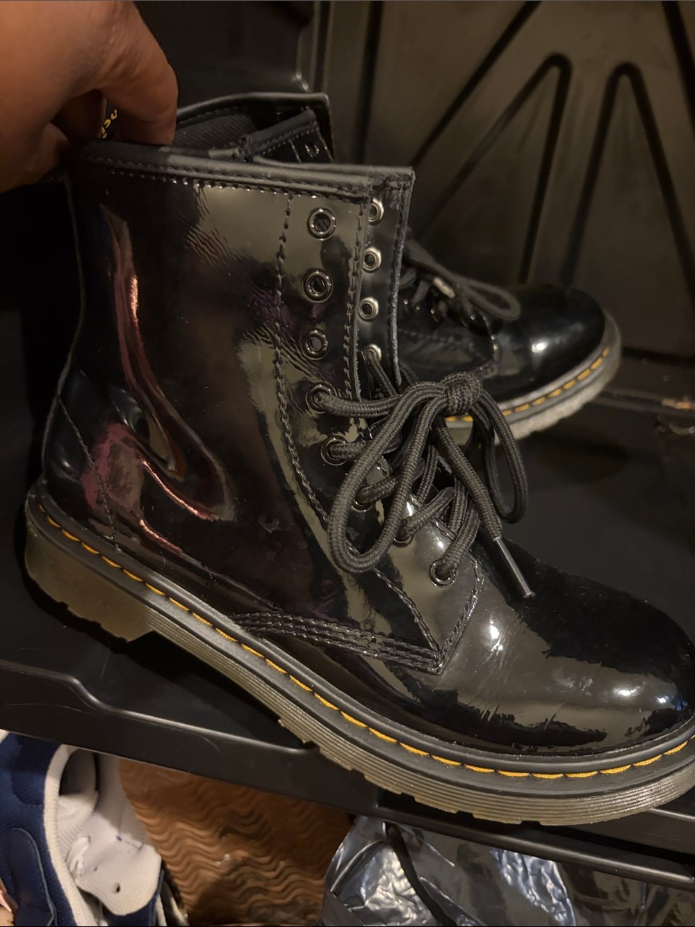 Dr. Martens Kids Black Patent Lace-Up Combat Boots